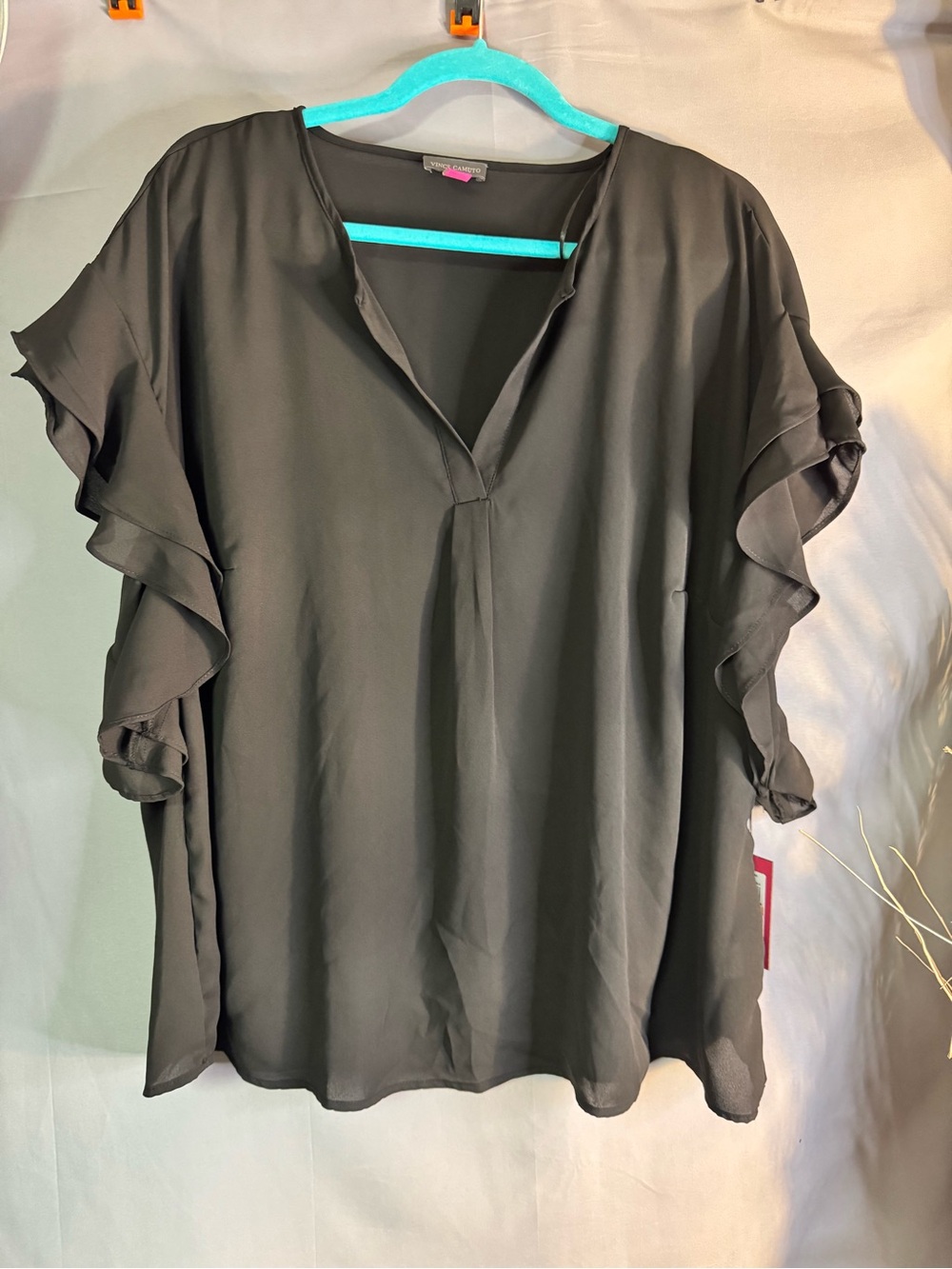 Vince Camuto Black Ruffle Sleeve V-Neck Blouse